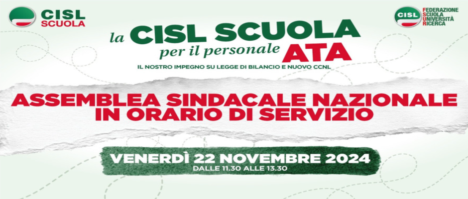 Il 22 novembre assemblea sindacale nazionale on line del personale ATA convocata dalla CISL Scuola